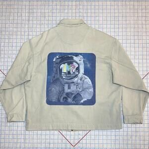 Vintage MTV Music Video Television Beige Three Pocket Jacket XL Rare Distressed